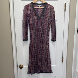 Missoni Striped Long Sleeve Dress in Purple and Gray